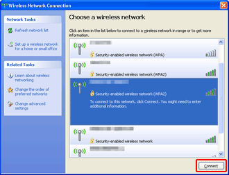 Choose a wireless network screen